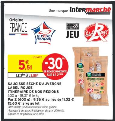 SAUCISSE SÈCHE D'AUVERGNE LABEL ROUGE