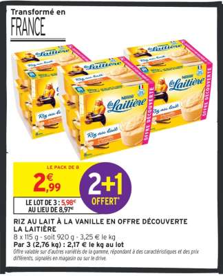 RIZ AU LAIT À LA VANILLE EN OFFRE DÉCOUVERTE LA LAITIÈRE