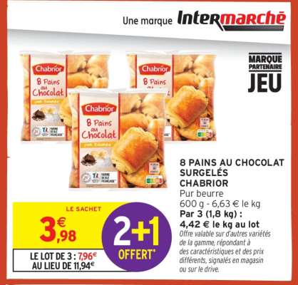 8 PAINS AU CHOCOLAT SURGELÉS CHABRIOR