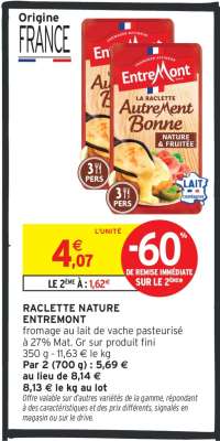 RACLETTE NATURE ENTREMONT
