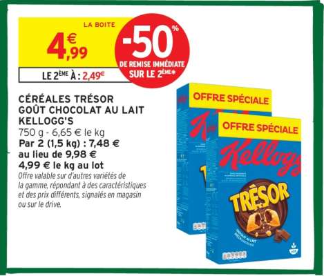 CÉRÉALES TRÉSOR GOÛT CHOCOLAT AU LAIT KELLOGG'S