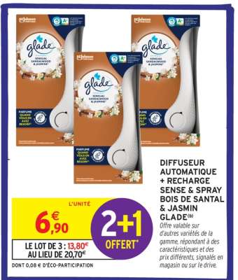 DIFFUSEUR AUTOMATIQUE + RECHARGE SENSE & SPRAY BOIS DE SANTAL & JASMIN GLADE