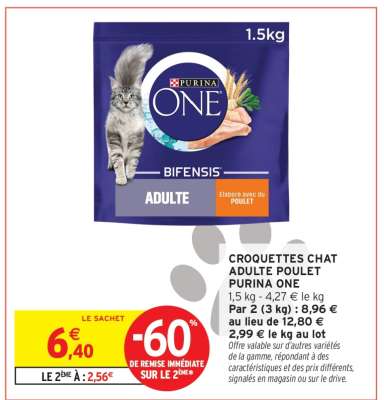 CROQUETTES CHAT ADULTE POULET PURINA ONE