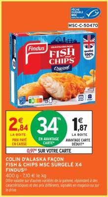 COLIN D'ALASKA FAÇON FISH & CHIPS MSC SURGELÉ X4 FINDUS