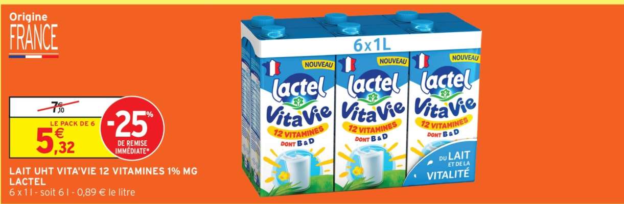 LAIT UHT VITAVIE 12 VITAMINES 1% MG LACTEL