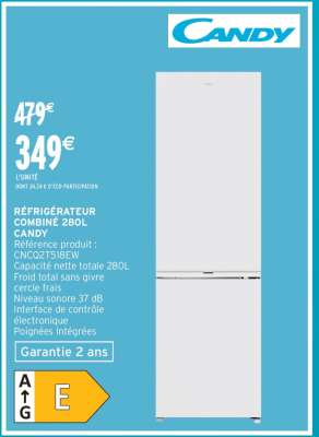RÉFRIGÉRATEUR COMBINÉ 280L CANDY