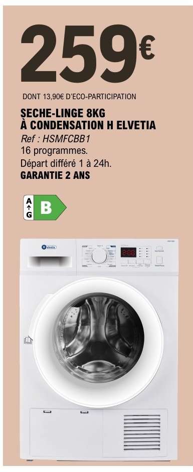 SECHE-LINGE 8KG À CONDENSATION H ELVETIA