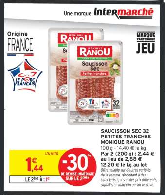 SAUCISSON SEC 32 PETITES TRANCHES MONIQUE RANOU