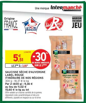 SAUCISSE SÈCHE D'AUVERGNE LABEL ROUGE ITINÉRAIRE DE NOS RÉGIONS