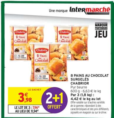 8 PAINS AU CHOCOLAT SURGELÉS CHABRIOR