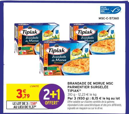 BRANDADE DE MORUE MSC PARMENTIER SURGELÉE “TIPIAK”