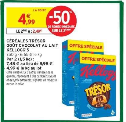 CÉRÉALES TRÉSOR GOÛT CHOCOLAT AU LAIT KELLOGG'S