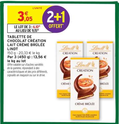 TABLETTE DE CHOCOLAT CRÉATION LAIT CRÈME BRÛLÉE LINDT