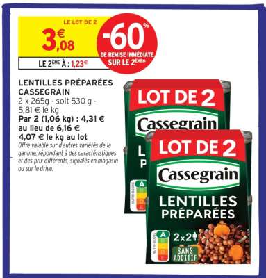 LENTILLES PRÉPARÉES “CASSEGRAIN”