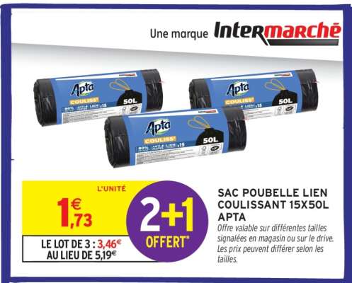 SAC POUBELLE LIEN COULISSANT 15X50L APTA