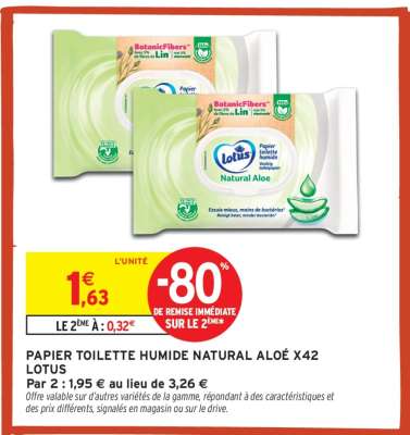 PAPIER TOILETTE HUMIDE NATURAL ALOÉ X42 LOTUS