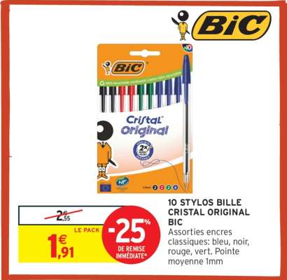 10 STYLOS BILLE CRISTAL ORIGINAL BIC