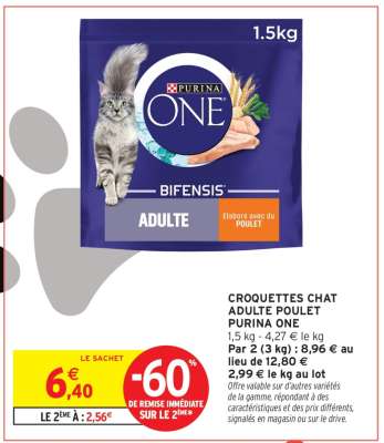 PURINA ONE CROQUETTES CHAT ADULTE POULET