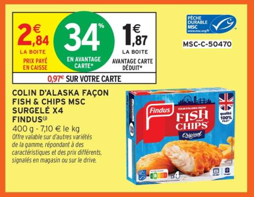 COLIN D'ALASKA FAÇON FISH & CHIPS MSC SURGELÉ X4 FINDUS