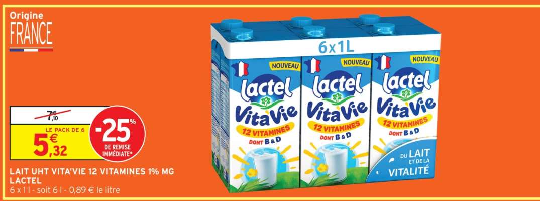 LAIT UHT VITAVIE 12 VITAMINES 1% MG LACTEL