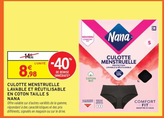 Culotte Menstruelle Lavable et Réutilisable en Coton Taille S Nana