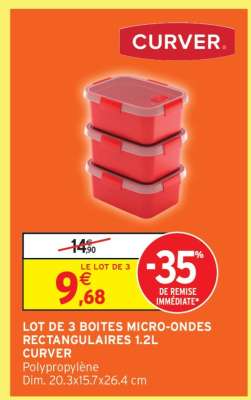 Lot de 3 boîtes micro-ondes rectangulaires 1.2L CURVER