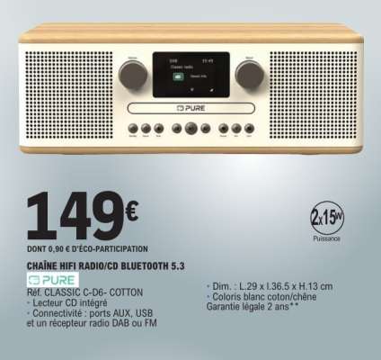 CHAÎNE HIFI RADIO/CD BLUETOOTH 5.3