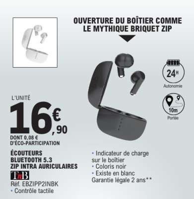 ÉCOUTEURS BLUETOOTH 5.3 ZIP INTRA AURICULAIRES