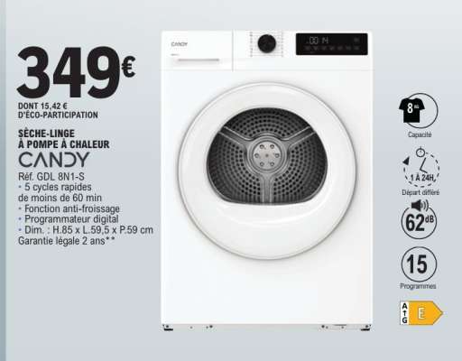 CANDY SÈCHE-LINGE À POMPE À CHALEUR