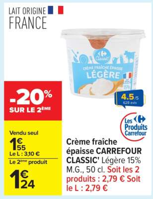 CRÈME FRAÎCHE ÉPAISSE CARREFOUR CLASSIC