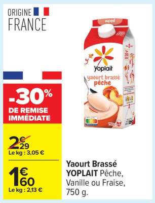 Yaourt Brassé YOPLAIT Pêche, Vanille ou Fraise