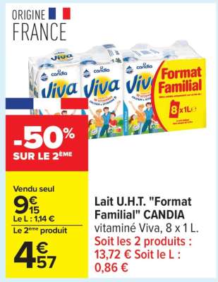 Lait U.H.T. "Format Familial" CANDIA