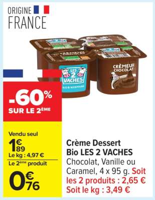 CREME DESSERT BIO LES 2 VACHES