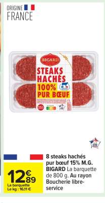 8 steaks hachés pur bœuf 15% M.G. BIGARD