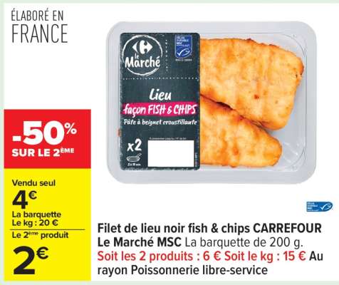 Filet de lieu noir fish & chips  CARREFOUR Le Marché MSC
