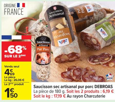 Saucisson sec artisanal pur porc DEBROAS