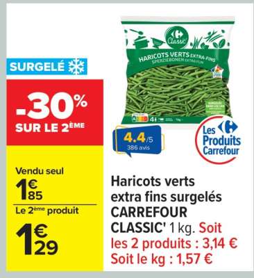 Haricots verts extra fins surgelés CARREFOUR CLASSIC' 1 kg