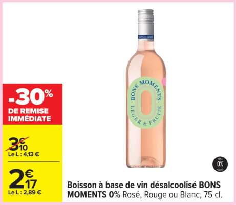 Boisson à base de vin désalcoolisé BONS MOMENTS 0%