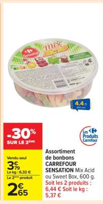 Assortiment de bonbons CARREFOUR SENSATION Mix Acid ou Sweet Box, 600 g