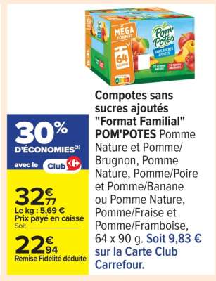 Compotes sans sucres ajoutés "Format Familial" POM' POTES