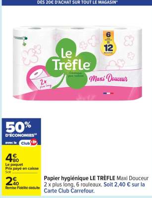PAPIER HYGIÉNIQUE “LE TRÉFLE MAXI DOUCEUR”
