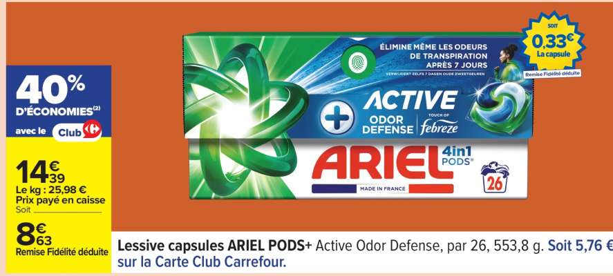 Lessive capsules ARIEL PODS+ Active Odor Defense