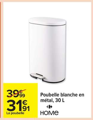 Poubelle blanche en métal, 30 L