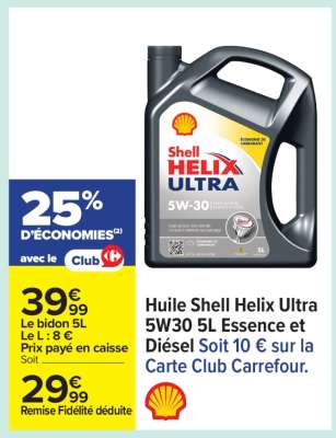 Huile Shell Helix Ultra 5W30 5L Essence et Diésel