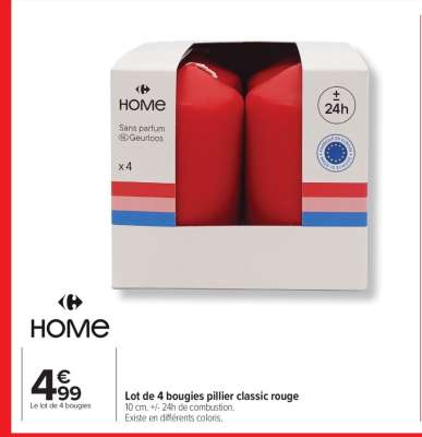 Lot de 4 bougies pillier classic rouge