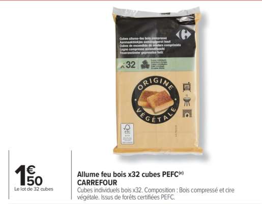 Allume feu bois x32 cubes PEFC