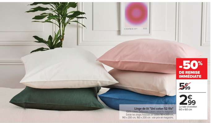 Linge de lit "Uni coton 52 fils"