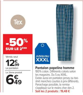 Pantalon popeline homme