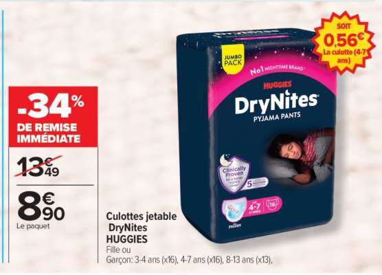Culottes jetable DryNites HUGGIES