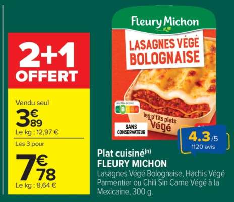 FLEURY MICHON Lasagnes Végé Bolognaise
